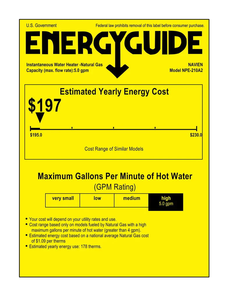 Navien NPE-210A2 High efficiency Condensing Tankless Water Heater